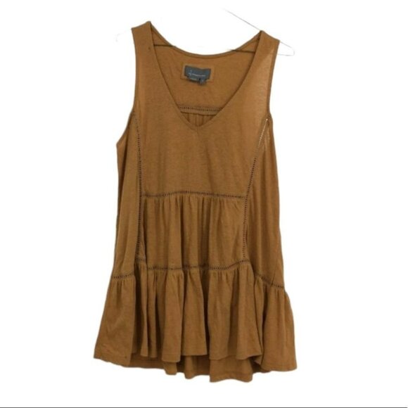 Anthropologie Malaga tiered tunic tank top in Ochre tan/mustard Medium - Picture 2 of 16